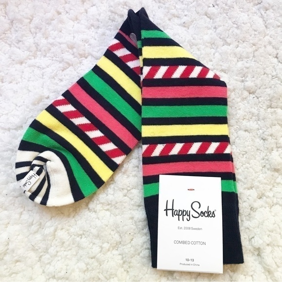 HAPPY SOCKS: Mens New With Tags Multi- Colored Striped Candy Cane Socks (10-13) - Picture 5 of 5